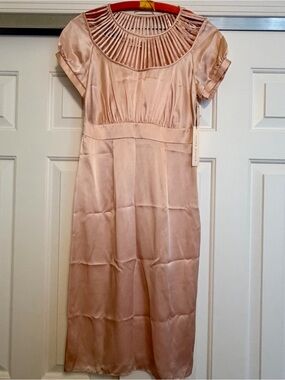 *RARE* Susana Monaco Blush Satin Midi Dress with Pleated Yoke, NWT, Small